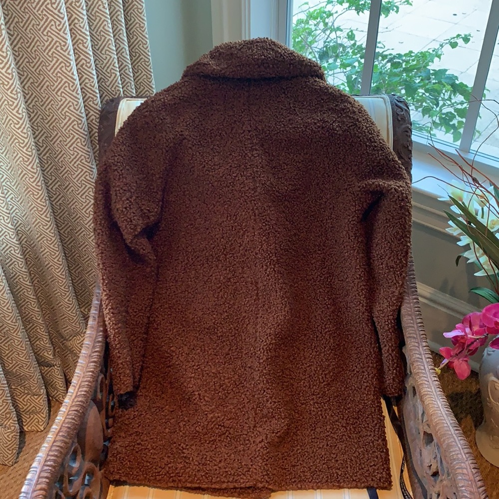 BOOHOO BONDED DOUBLE BREASTED FAUX FUR TEDDY COAT IN CHOCOLATE SIZE 6 - Picture 9 of 16